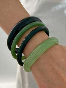 4/1 pieza Conjunto de pulseras de material acrílico vintage elegante, diseño minimalista de moda, adecuado para el uso diario de las mujeres - Verde - Ver 9