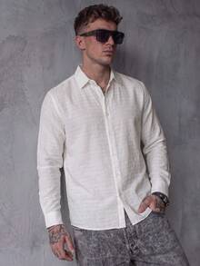 Men's Long Sleeve Casual Shirt, Spring/Autumn, Fashion Design, Comfortable And Versatile For Daily Wear - White - View 3