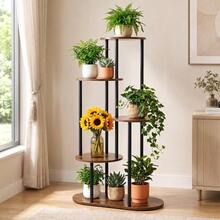 Modern Plant Stand 4/5/6 Tier Wooden Shelving & Metal Flower Rack For Indoor Garden & Outdoor Use - Black - View 5