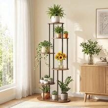 Modern Plant Stand 4/5/6 Tier Wooden Shelving & Metal Flower Rack For Indoor Garden & Outdoor Use - Black - View 9