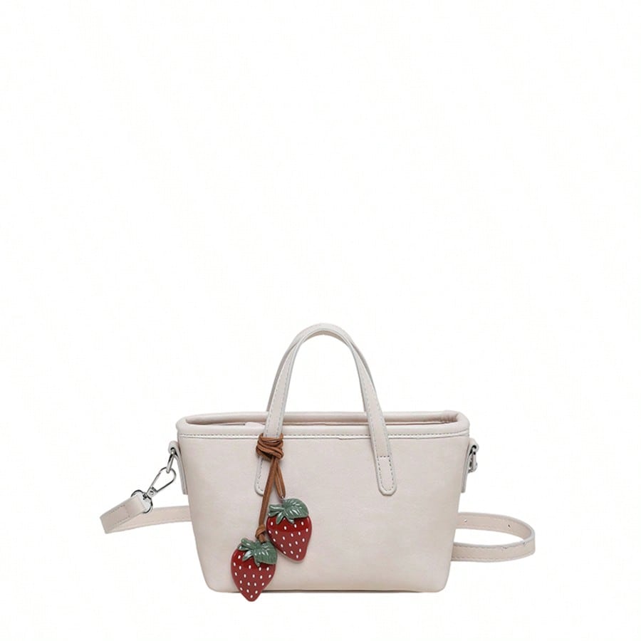 Fashion Tote Small Bag New PU Soft Leather Handbag Basket Bag With Cute Strawberry Charm Adjustable Shoulder Strap One Shoulder Crossbody Bag Minimalist Versatile Commute Daily Casual Exquisite Niche Women's Bag