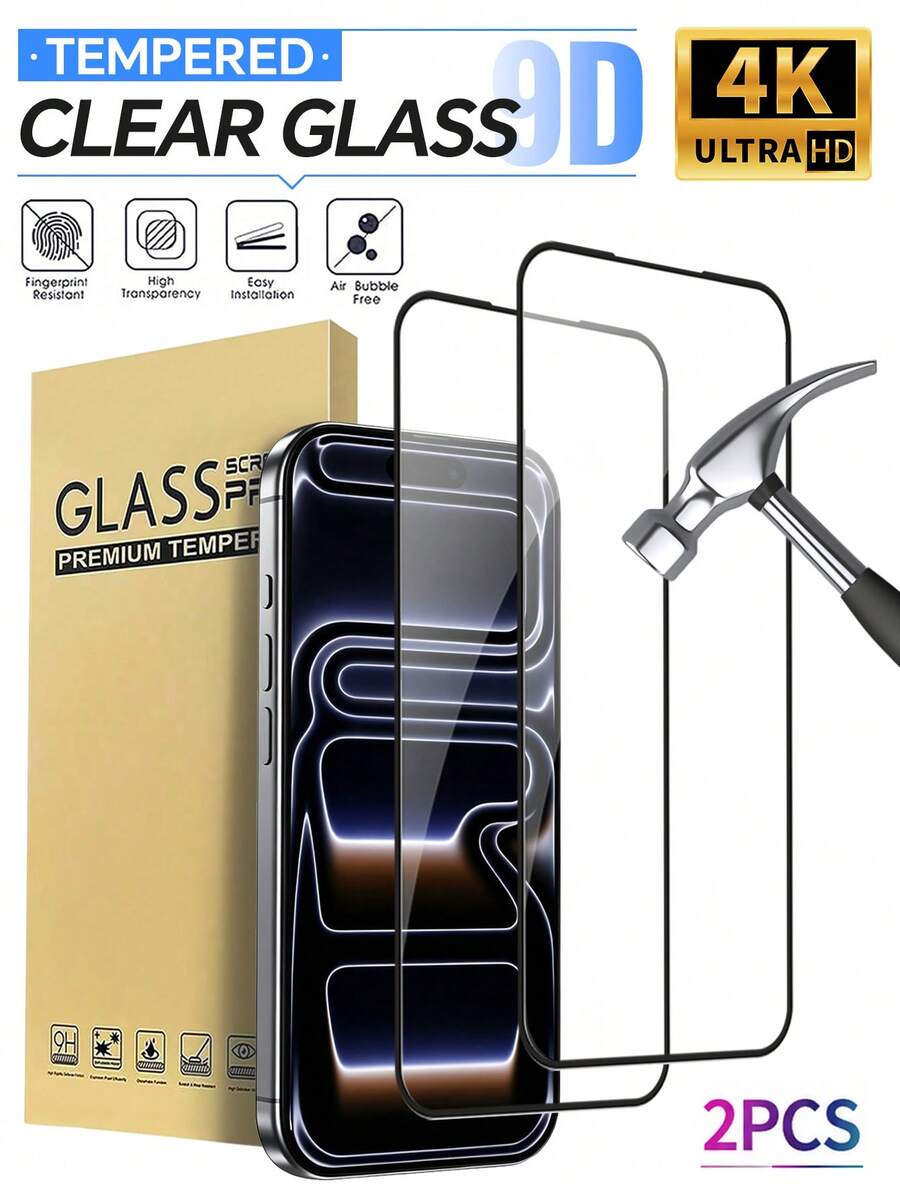 2pcs Full Coverage HD 2.5D 9H High-Cost-Performance Tempered Glass Screen Protector, Compatible With IPhone 18 Pro/18 Pro Max/17 Pro Max/17 Pro/17 Air/17, 16 Pro Max/16 Pro/16 Plus/16, 15/15 Plus/15 Pro/15 Pro Max, 14/14 Plus/14 Pro/14 Pro Max, 13/13 Mini/13 Pro/13 Pro Max, 12/12 Mini/12 Pro/12 Pro Max, 11/11 Pro/11 Pro Max, X/XS/XS Max, 8/8 Plus/7/7 Plus Series - Clear - View 1