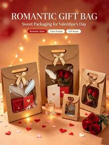 Flip-Top Handbag With Bow And Window, Large/Medium/Small Cardboard Gift Bag, Birthday Gift Packaging Bag, Christmas Gift, Easter Gift Packaging Bag - Bow Kraft Paper - View 2