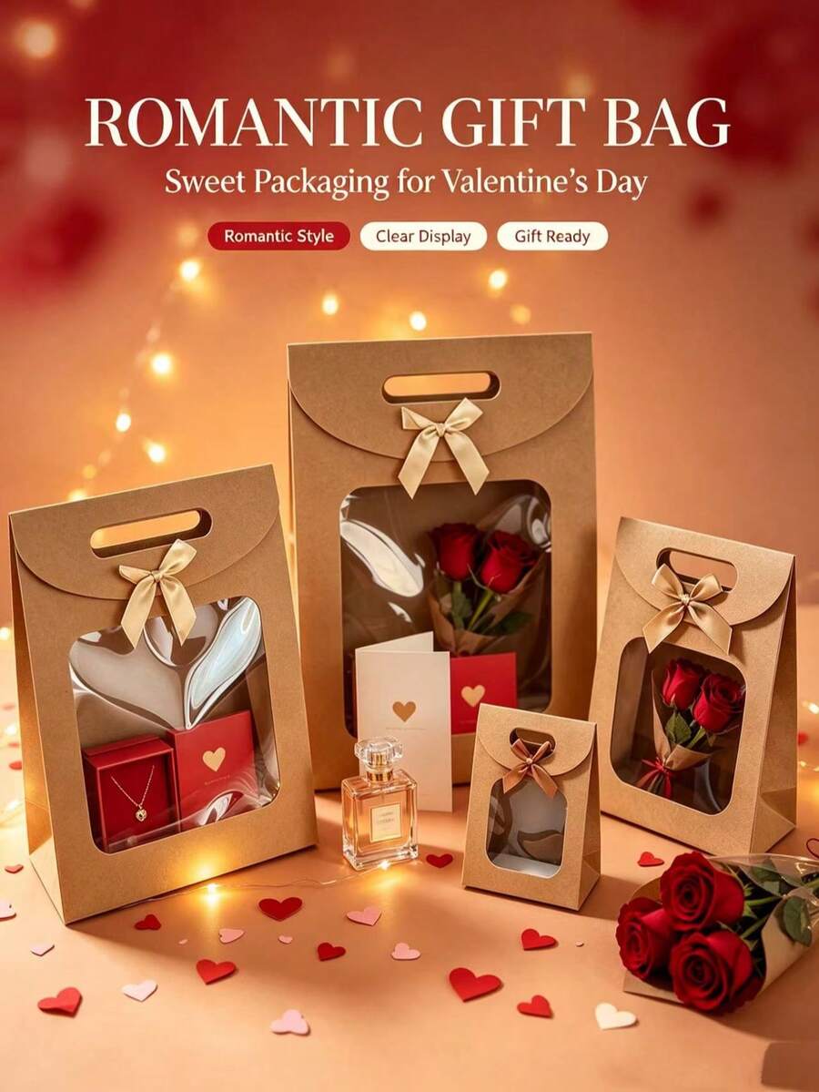 Flip-Top Handbag With Bow And Window, Large/Medium/Small Cardboard Gift Bag, Birthday Gift Packaging Bag, Christmas Gift, Easter Gift Packaging Bag
