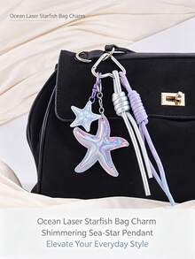 Pentagramm Schlüsselanhänger Ozean Laser Seestern Premium Taschenanhänger, Ozean Strand Stil Damen Schlüsselanhänger, süßer Tier Taschenanhänger geeignet für Handtaschen Rucksäcke Geldbörsen Autoschlüssel Sommer Urlaubsstil Accessoires, langanhaltend Legierung Schlüsselanhänger Ozean Stil inspirierter Taschenanhänger Valentinstag Geburtstag Muttertag Weihnachten perfektes Geschenk, geeignet für Reisen Strand Alltag Party Modebegeisterte, Kristall verzierter Ozean Tier Anhänger - Verschiedenfarbig - Übersicht 2