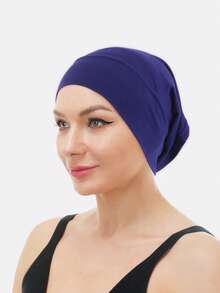 Silk-Like Solid Color Non-Slip Beanie Hat, Simple Practical Multi-Functional - Navy - View 2