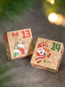 Hộp quà lịch Advent Giáng Sinh DIY, chất liệu giấy Kraft in hình ông già Noel & người tuyết, hộp đếm ngược xếp chồng được, hộp lưu trữ quà mini, trang trí bàn làm việc tại nhà dịp lễ, vật dụng đóng gói quà Giáng Sinh lý tưởng, trang trí lễ hội mùa đông - Nhiều màu - Xem 10