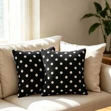 2pcs Polka Dot Pillowcases, Vintage Black And White Spotted Graffiti Pillowcases, Dot And Plaid Decorative Cushion Covers, Suitable For Sofa, Single-Sided, Pillow Insert Not Included - Black - View 1