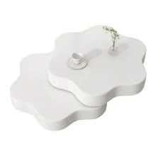 N625P300082083W) Flower-Shaped Coffee Table, 360° Rotating Tabletop, Rotating Living Room Table, Two-Tier Sofa Table, 2 Storage Surfaces, Recommended Total Load Capacity 30 Kg, MDF, Cream White - White - View 7