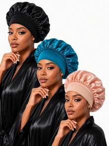 YPGVUO 1pc/2pcs/3pcs/8pcs All-Season Wide-Brim Satin Sleep Cap, Made Of Smooth Satin Fabric, Minimalist Gentle Style, Elastic Headband Design For Comfort And Anti-Static, Suitable For Sleeping, SPA And Home Use, Multiple Colors Available - Multicolor - View 8