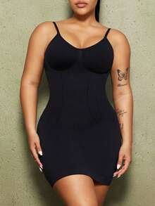 1pc Plus Size Women's Seamless Shapewear Dress With Tummy Control And Butt Lift PAUKEE Shapewear For Dress, Postpartum Clothes - Black - View 6