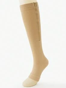 1 Pair/2 Pairs Zipper Open Toe Compression Socks, Unisex 5-20mmHg Graduated Compression, Slimming & Shaping, Easy On/Off, Knee-High Design, Suitable For Running, Sports, Fitness, Standing Work, Daily Wear - Multicolor - View 9