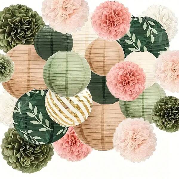 24 pièces Lanternes en papier classiques vert sauge, lanternes rondes réutilisables pour mariage, fête de jardin (15cm, 20cm, 25cm, 25cm, 30cm) Or, vert forêt et ivoire, les lanternes en papier décoratives ajouteront une sensation plus naturelle et fraîche à votre fête à thème vert, créant une atmosphère vintage et romantique, parfait pour la décoration de mariage/fête de jardin