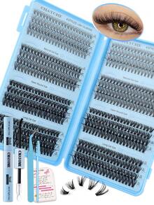 640/544/200 Clusters D Curl Individual Eyelashes High Capacity Fake Lashes Extensions Kit, Natural Thick Segmented Lash With Bond And Seal,Tweezers,Brush, Long Lasting Wispy False Lash Book Beginner Friendly, For Daily And Quick Makeup, Easy To Use - Baby Blue - View 3