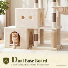 Cat Tree Tower, Scratching Posts With 2 Spacious Condos, 2 Platforms, Self-Grooming Brush, Cozy Basket, Step-By-Step Climbing Pathway For Indoor Cats, 51.2 Inches, Beige And Brown - Beige and Brown - View 4