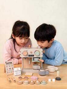 Mainan Meja Pembuat Kopi Kayu Italia Simulasi, Set Peralatan Makan Dim Sum, Mainan Dapur Simulasi Pembuatan Kopi untuk Bayi, Alat Bantu Pengajaran Pendidikan Dini - MultiWarna - View 5
