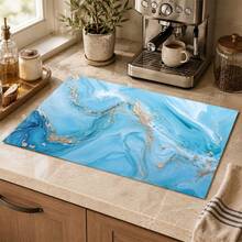 1 pieza Alfombrilla de drenaje de cocina de tierra de diatomeas con patrón de mármol azul & blanco y dorado, alfombrilla absorbente de secado rápido y antideslizante para cafetera y alfombrilla de secado de platos, adecuada para encimera de cocina y mesa de comedor - Multicolor - Ver 4