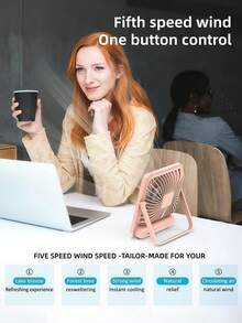 1PC 5-Speed 180° Foldable Desk Fan, Desktop & Hanging Dual Use, Quiet USB Rechargeable, Multi-Angle Airflow For Home, Office & Outdoor - Multicolor - View 7