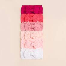 6pcs Baby Soft Skin-Friendly Bow Headbands, Pink Gradient Solid Color Wide Headbands, Newborn Fontanelle Protection Non-Tight Headbands For Baby Girls, Full Moon Photo Shoot Hair Accessories - Multicolor - View 7