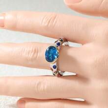Vintage Oval Blue Cubic Zirconia Jewelry, Suitable For Women's Daily, Banquet, Date And Party Wear - Silver - View 3
