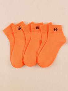 1/3 Pairs Unisex Halloween Orange Embroidered Devil Cartoon High Elasticity Mid-Calf Socks, Suitable For Daily Wear, Party Accessories, All Seasons - Orange - View 3