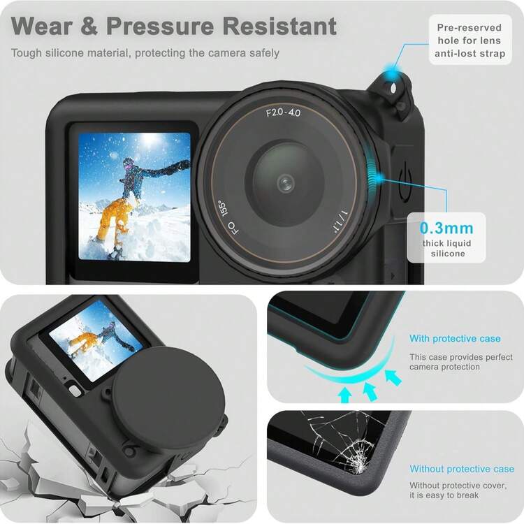 Funda Silicona Cámara Acción + Protector Lente Compatible O** A6 - D - Añade 6