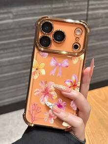 全包覆透明防震 TPU 手機殼，相容 Apple 設備，粉色花朵蝴蝶結設計，適用於 iPhone 17 Pro、16 Pro、15、14、13、12 和 11，極簡時尚軟保護殼，情人節禮物 - 橘色 - 查看 6