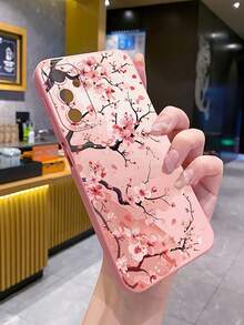 1pc Pink Flower Branch Camera Anti-Drop Phone Case UV Printed Compatible With Samsung/Galaxy/ Android Models - Pink - View 6