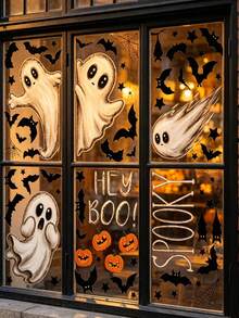 6 Large Halloween Stickers, Ghost Theme Window Decals, Cute Ghost Shaped Halloween Window Stickers, Halloween Party Decoration, Halloween Street Scene Window Display Stickers, Halloween Party Supplies, Halloween Decoration, Halloween Gift, Restaurant Background Decoration, Home Decor, Kitchen Window Stickers, Autumn Decoration, Party Gift, Seasonal Decoration - A - View 4