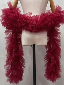 1pc White Fluffy Tulle Wedding Bridal Long Luxury White Shawl Fake Collar Accessory - Multicolor - View 10