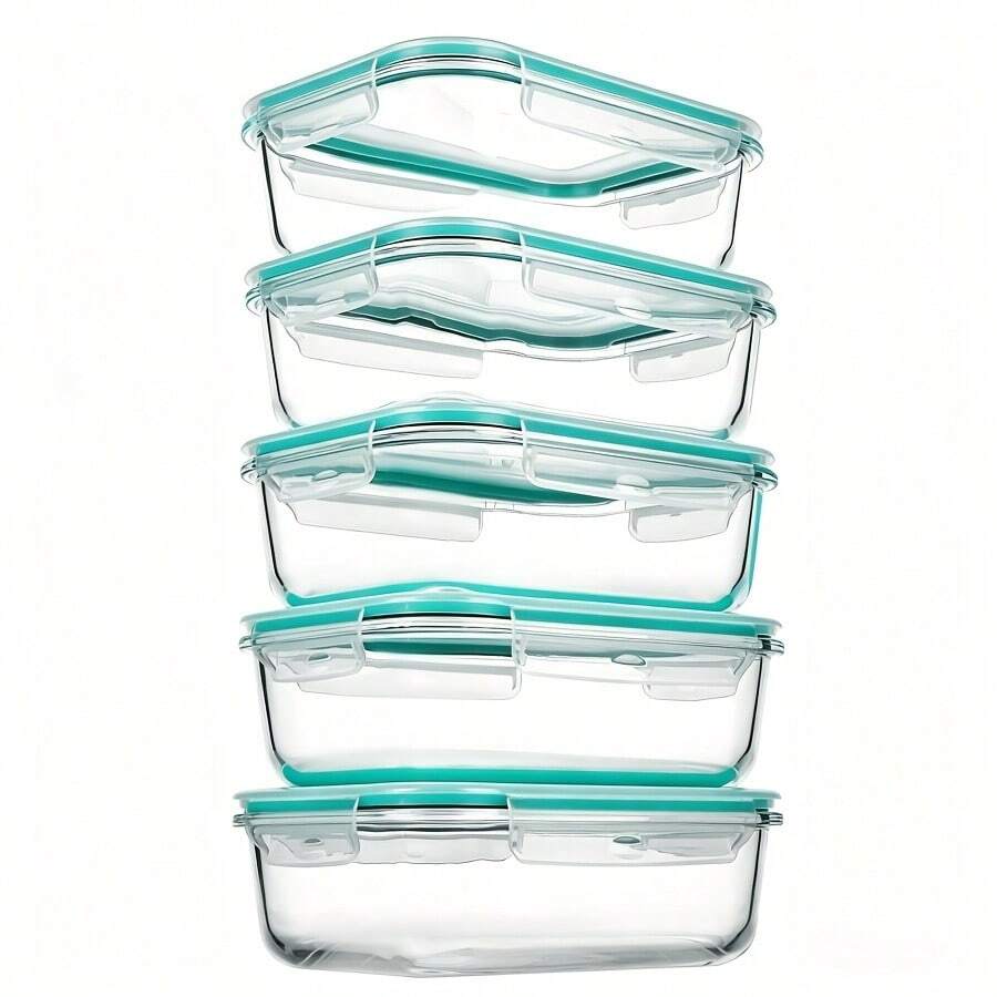 VAETTLO 5 Pack 35oz Glass Food Storage Containers With Lids, Fresh Container, Airtight Reusable Meal Prep Lunch Container Set, For Oven, Microwave, Freezer, And Dishwasher - View 1