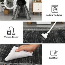 Techigher Modern Washable Area Rug - Non Slip Geometric Bordered Living Room Carpet, Foldable Thin Low Pile Floor Cover For Bedroom, Kitchen, Dining Room - Black - View 5