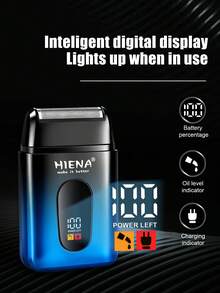 HIENA Multi-Function Electric Shaver, Men's Electric Shaver, Reciprocating Shaver, Perfect For Trimming Hair And Facial Hair. Comes With Brush, High-Quality Gift Choice, Mini Design Convenient For Travel - Blue - View 5