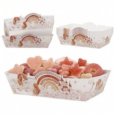 6/12pcs Bohemian Style Brown Unicorn Paper Snack Trays, Disposable Potato Chip Food Boxes, Unicorn Theme Birthday Party Tableware And Decor, Baby Shower