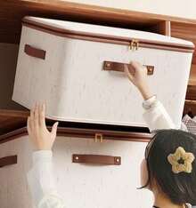 4Pcs 56L Large Foldable Storage Boxes – Fabric Clothes Baskets With Lids, Double Zipper & Faux Leather Handles - 查看 3