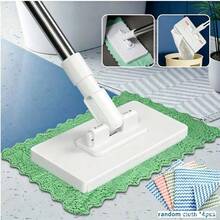 Reusable Facial Cloth Mop With 4Pcs Mop Cloths, Wet & Dry Dual Use Cleaning Mop,One-Button Detachable Flat Mop, Automatic Clamp Design, No-Hand Wash Household Mop Suitable For Floors, Windows, Kitchens And Bathrooms - A - 查看 2