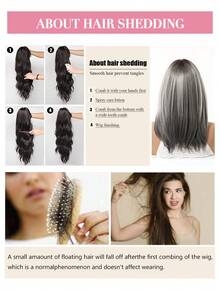Topshe Ava WIGS 18英吋黑棕色長層次瀏海假髮，柔軟易打理合成纖維髮，適合女性日常配戴、上班、度假，亦適合作為萬聖節、聖誕節女性禮物 - 灰色 - 查看 11