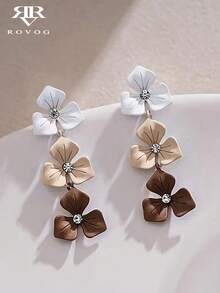 1 Pair Minimalist Gradient Brown Flower Earrings Suitable For Women Autumn/Winter Daily, Vacation, Holiday Wear - Brown - View 2