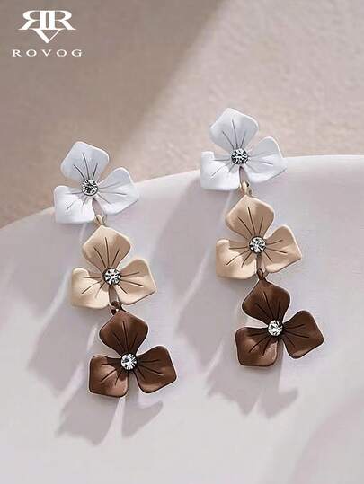 1 Pair Minimalist Gradient Brown Flower Earrings Suitable For Women Autumn/Winter Daily, Vacation, Holiday Wear