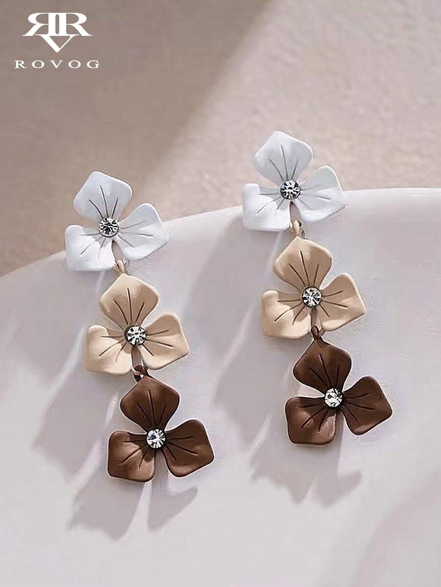 1 Pair Minimalist Gradient Brown Flower Earrings Suitable For Women Autumn/Winter Daily, Vacation, Holiday Wear