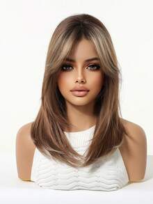 Topshe Ava WIGS 18英吋黑棕色長層次假髮附瀏海，柔軟易造型合成纖維髮，適合女性日常配戴、上班、度假，亦適合作為萬聖節、聖誕節女性禮物 - 摩卡棕 - 查看 2