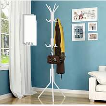 Sturdy Heavy Duty Freestanding Metal Coat Rack, Sleek Modern Standing Clothes Hanger Stand With Multiple Hooks, Stable Tripod Base Garment Holder For Bedroom Entryway Living Room Hanging Jackets Hats Bags - White - View 4