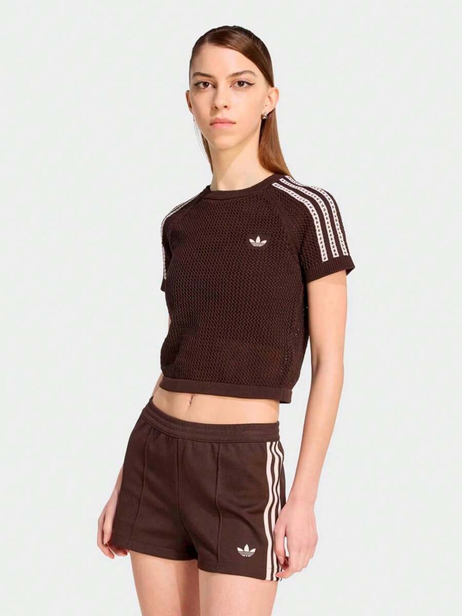 Adidas 三葉草 女子修身運動休閒短袖T卹 - 咖啡棕 - 查看 1