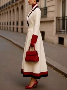 Women's Elegant Lapel Long Sleeve Double-Breasted Fashion Casual Jacket, Spring/Autumn - Champagne - View 4