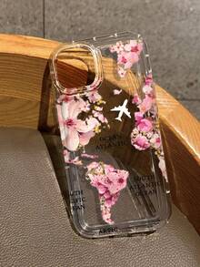 Cherry Blossom America Map Airplane Print Clear Case Compatible With IPhone 11/17/17pro/13/14/15/15pro/15 Plus/15 Promax/16/16pro/16plus/16promax/17Air/13pro/14pro/17Promax/12promax/13promax/14promax/14plus&Compatible With Samsung Galaxy/A54 A14 A15 S23 S24 S24ultra S25 A07 A17 S26 A57 - Multicolor - View 1