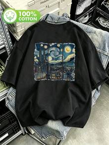 女款正裝印花棉質T恤，桃粉色，100%純棉，夏季服飾，棉質休閒黑色T恤 - 黑色 - 查看 5