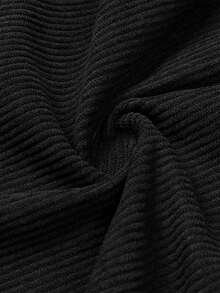Women Black Ribbed Wide Leg Pants Elastic Drawstring Waist Relaxed Fit Casual Lounge Trousers For Everyday Wear. - Black - View 10