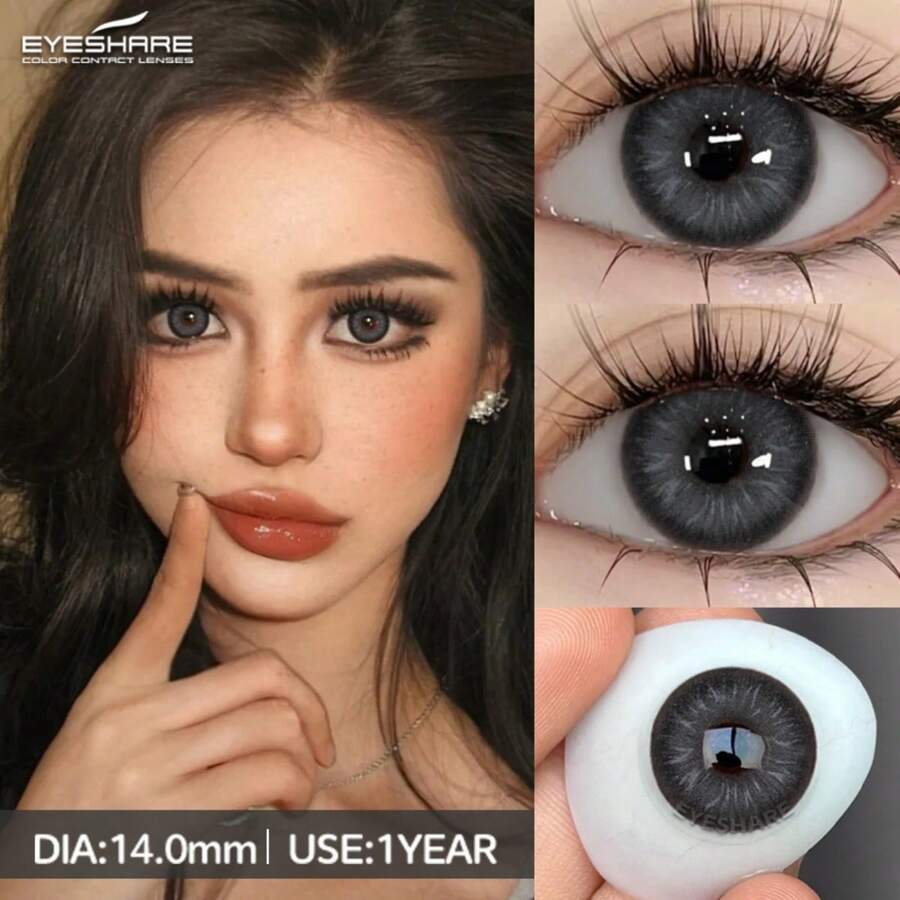 Eyeshare 1對黑色彩色隱形眼鏡 年度拋棄式彩色眼用鏡片