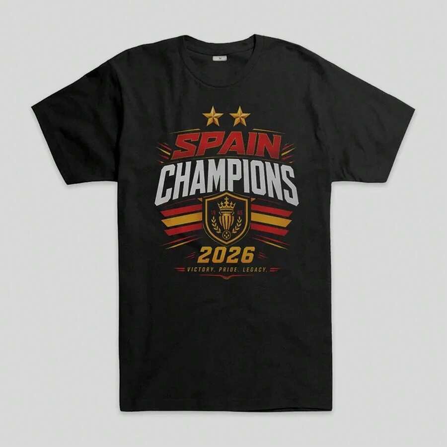 2026 Spain World Cup Champion T-Shirt, Men's And Women's Sizes (FOT-303107) LCRT - Black - View 1