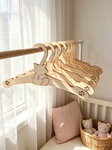 4pcs Cute Cartoon Animal Wooden Baby Hangers, Bear, Rabbit, Puppy Pattern, Non-Slip Nursery Closet Storage Organizer Hooks, Baby Room Decor Hooks - Multicolor - View 1
